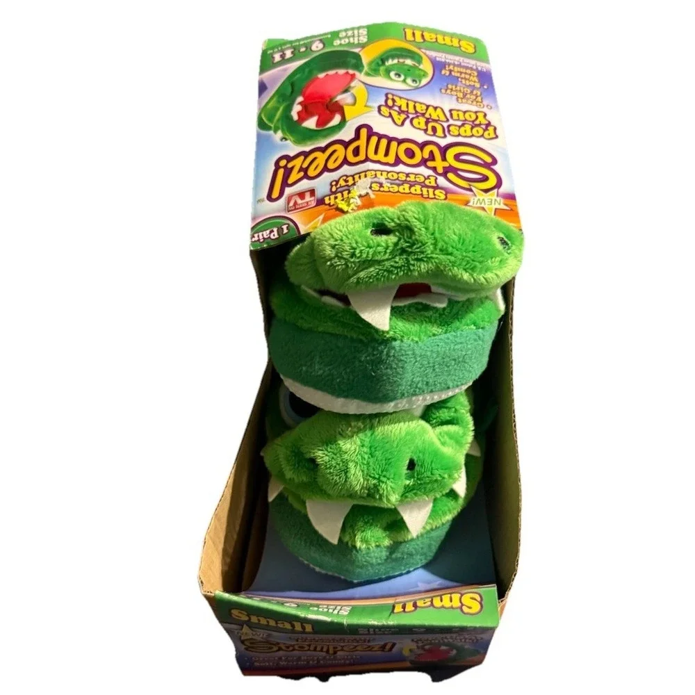 Stompeez! Dragon Small 9 - 11 As Seen on TV Boys Girls Slippers Green New